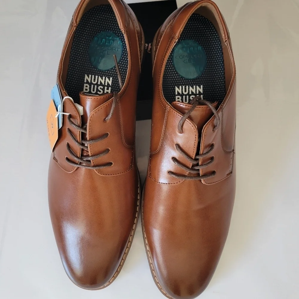 New Nunn Bush Men's Wide Fit Brown Leather Dress Shoes.